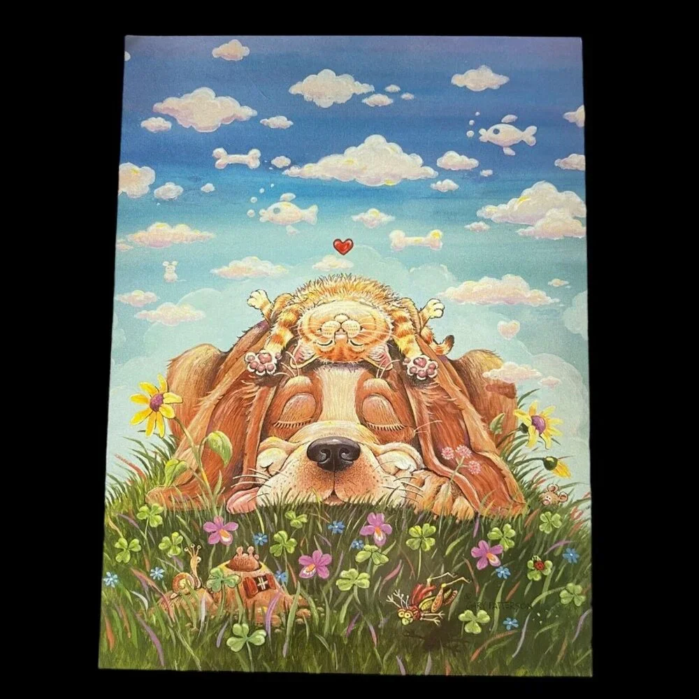 Leanin Tree Greeting Card & Magnet Set LAZY DAY AFTERNOON Cat Dog Gary Patterson